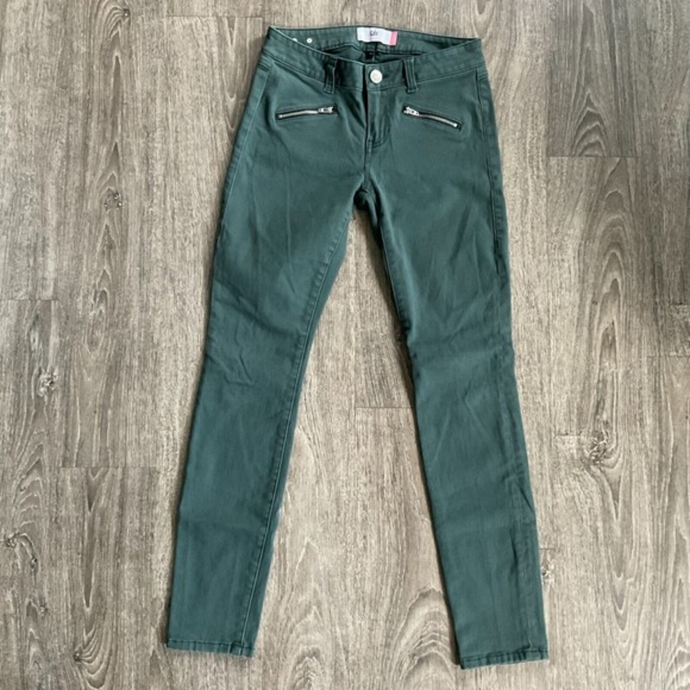 Cabi Womens Jeans Dark Hunter Green Skinny Zip Pockets Stretch Jegging Sz 2
